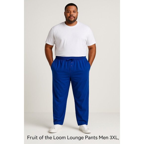 Fruit of the Loom Men’s Royal Blue Cotton Lounge Pants Size 3XL with Pocket - Picture 1 of 6